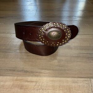Brown Bonded Leather Belt with Decorative Buckle Size M